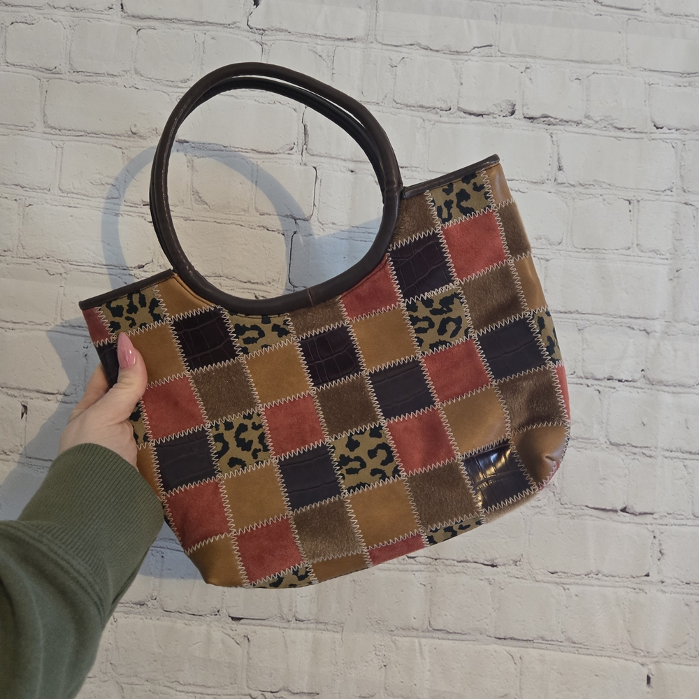 XOXO Patchwork Tote Bag Small Y2k Boho Vegan Fuax Leather